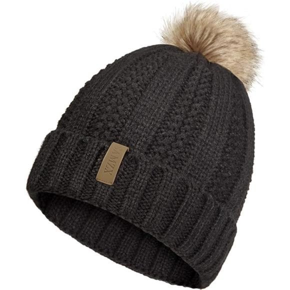 SAMZX Womens Winter Hat Thick Cable Knit Warm Beanie for Women with Faux Fur Pom